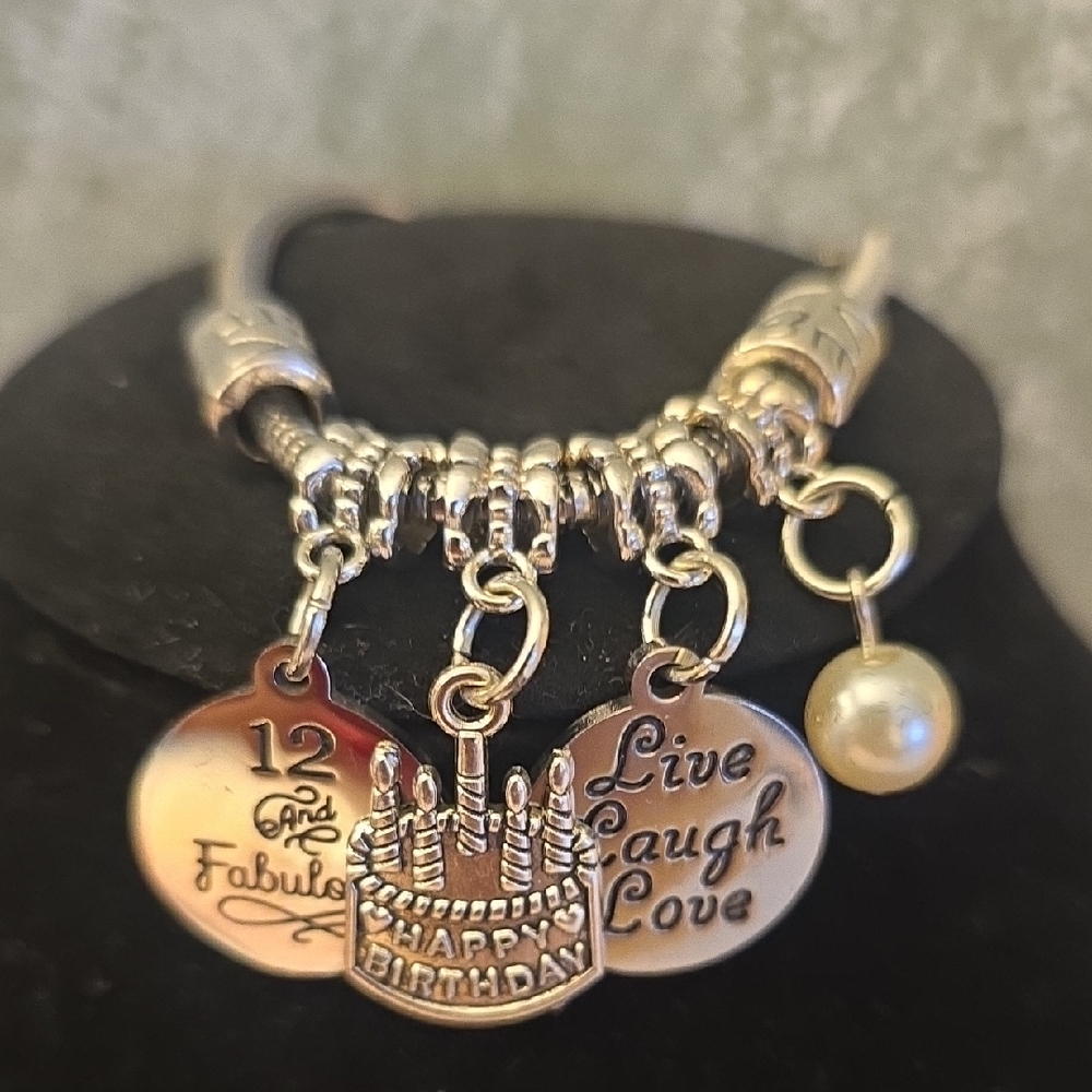 Silver Charm Bracelet Girls  12th Birthday. Live,Laugh,Love New
